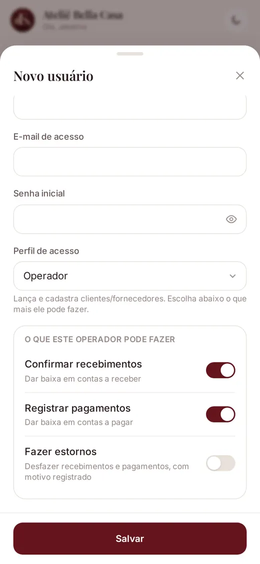 Equipe e permissões